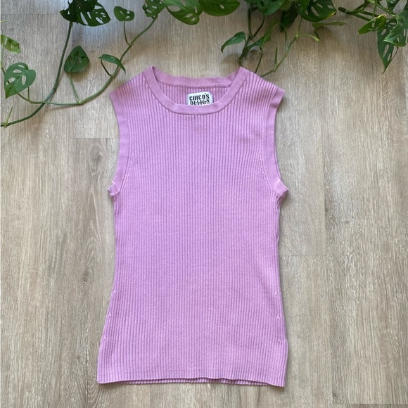 Vintage 90’s Chico’s Designs Lavender Silk Blend Sleeveless ribbed Tank Top - Picture 1 of 5
